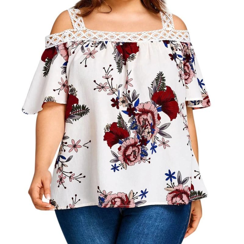 Patchwork-Lace-Tunic-Tops-Floral-Printing-Women-s-Blouse-Slash-Neck-Short-Sleeve-Shirts-Blouses-Women